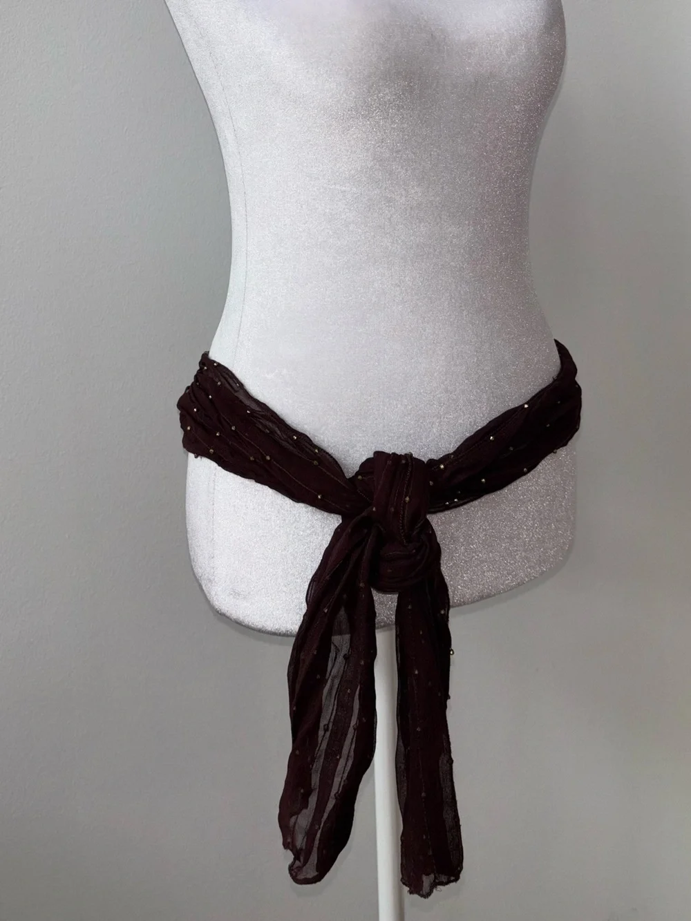 Brown Gold Beaded Crinkle Scarf Boho Festival Y2K Tuscan Mom